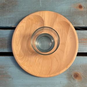 Uncommon Goods Cookies and Milk Wooden Platter With Milk Glass in Center